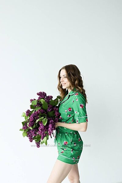 Піжама сорочка/шорти Nika Li Clover Green P3-2500-03 Софт 2 розміри