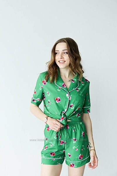 Піжама сорочка/шорти Nika Li Clover Green P3-2500-03 Софт 2 розміри