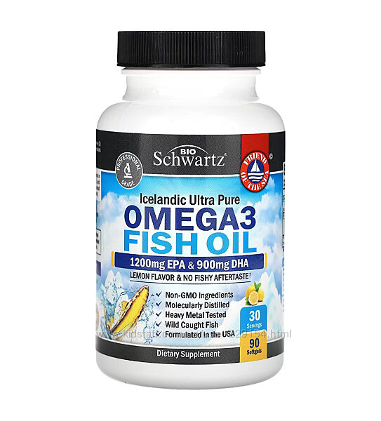 BioSchwardz, omega 3, рибячий жир зі смаком лимону, 3000 mg, 90 шт