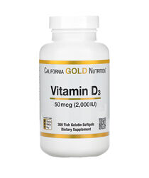 Вітамін D3, 50 мкг 2000 МО, від California Gold Nutrition, 360 шт