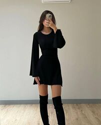 скл.13 м455 хітова стильна сукня-трикотаж рубчик-чорний, графіт, мокко