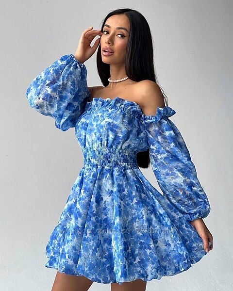 скл.59 м225 квіткова легенька сукня-ніжний софт принт-блакитний, синій