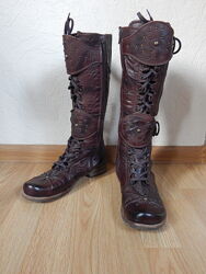 Сапоги зимние 38 р, кожаные меховые шнуровка змейка обувь на худенькую ногу