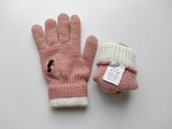 Вязанные зимние перчатки на флисе с сенсорными пальцами 