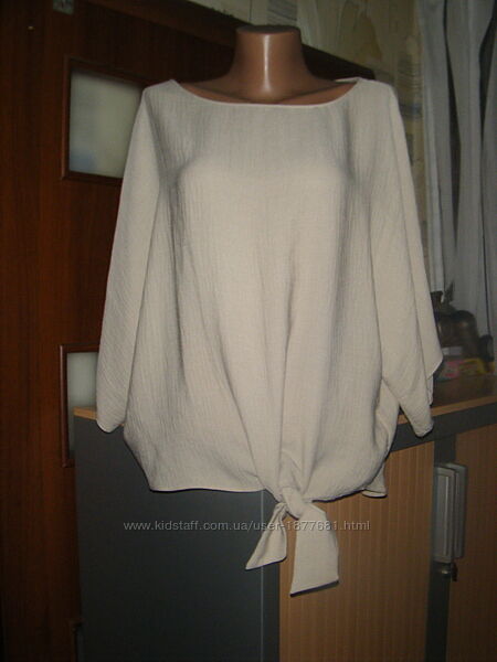 Шифоновая блуза на завязке, цвет серо-бежевый , размер 14 - М - 48