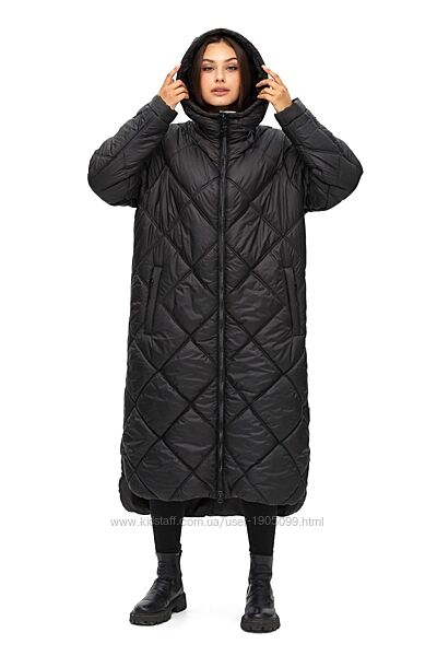 Зимнее женское длинное пальто стеганое с капюшоном размер 42 44 46 48 50 52
