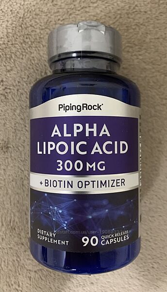 Альфа-ліпоєва кислота 300 мг плюс біотин, 90 капсул, США.