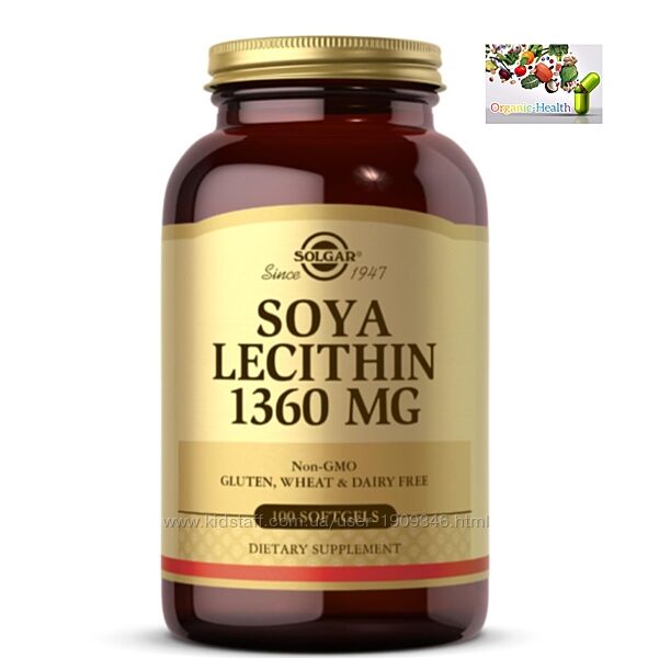 Лецитин, Solgar,  Soya Lecithin 1360 mg 100 капсул