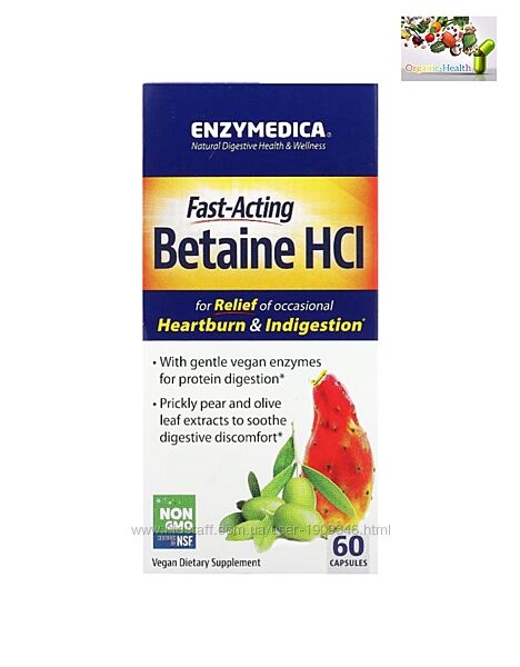 Бетаин, Enzymedica, Betaine HCL, бетаин гидрохлорид, Быстродействующий 