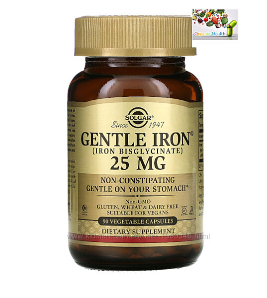 Solgar , Железо , Gentle Iron , 25 mg , 90шт