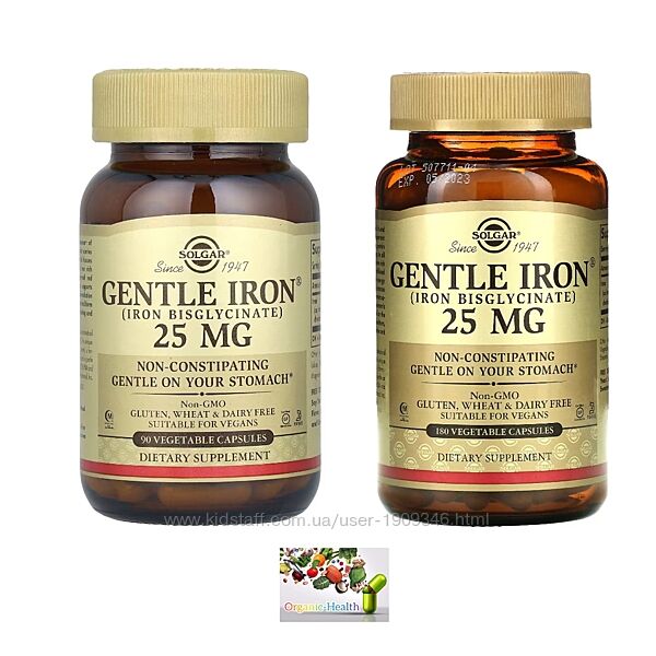 Solgar , Железо , Gentle Iron , 25 mg , 90шт,180 шт