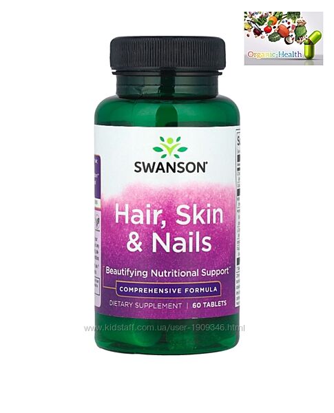 Витамины для волос , Swanson, Волосы, кожа и ногти, 60 таблеток