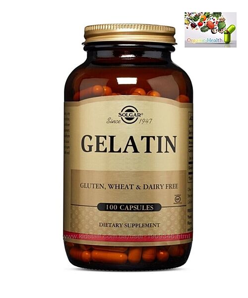 Волосы, кожа и ногти, Желатин, Solgar, Желатин, 100 капсул