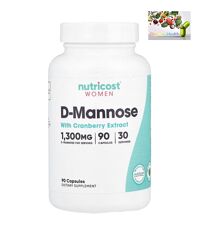 Д-Маноза, Nutricost, D-манноза с экстрактом клюквы для женщин, 90 капсул