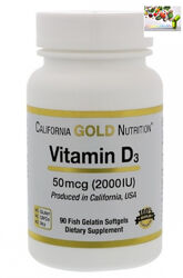 California gold nutrition, Витамин D3 , Д3 2000 me , 90 шт