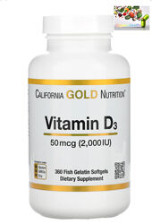 Сalifornia Gold Nutrition, витамин D3, Витамин Д3 ,2000, 360 шт