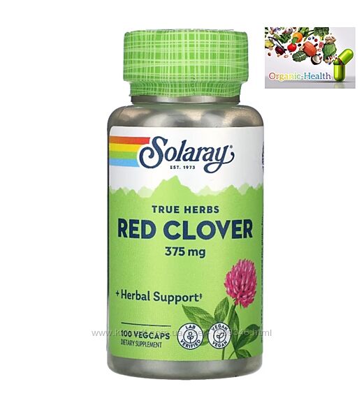 Red Clover, Solaray, True Herbs, красный клевер, 375 мг, 100 вегетарианских