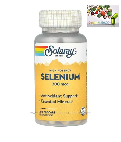 Solaray, Селен, 200 мкг, 100 вегетарианских капсул