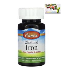 Железо, Carlson, Хелатное железо, 27 мг, 100 таблеток