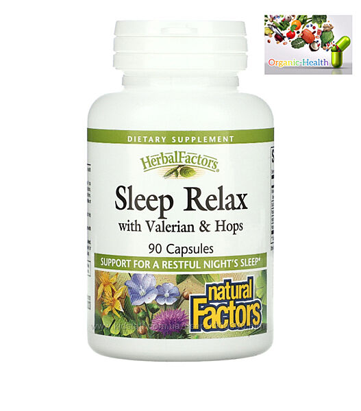 Снотворное , Natural Factors, Sleep Relax, с валерианой и хмелем, 90 капсул