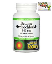 Бетаин, Natural Factors, бетаина гидрохлорид с пажитником, 500 мг, 90 шт
