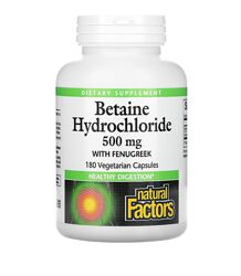 Natural Factors, бетаина гидрохлорид с пажитником, 500 мг, 180 шт