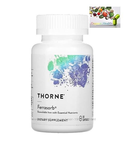 Железо, Ferrasorb , Thorne, Ferrasorb, железо с кофакторами, 60 капсул