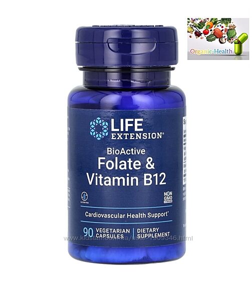 В12 и фолиевая, Life Extension, биоактивные фолат и витамин B12, 90 шт
