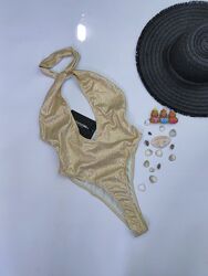 Золотистый сдельный слитный суцільний цельный купальник Prettylittlething 