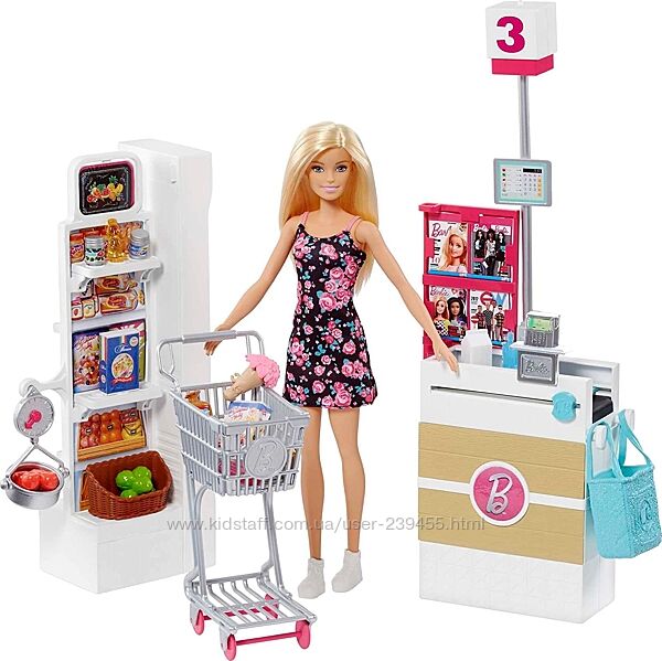Barbie Supermarket Set Blonde FRP01 Кукла Барби набор супермаркет