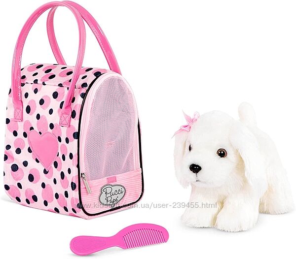 Розовая гламурная сумка в горошек с щенком мальтийской болонки Pucci Pups