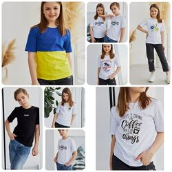 Чудові якісні дитячі футболки із принтами в кольорах р. 134-152