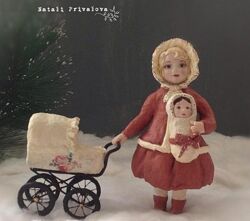 Кукольная ретро-колясочка из ваты Наталья Привалова