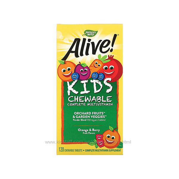Детские жевательные мультивитамины 120 шт Nature&acutes Way, Alive