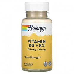 Solaray, Витамин D3  K2, без сои, 60 и 120 капсул