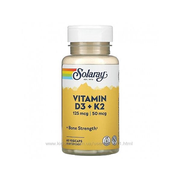 Solaray, Витамин D3  K2, без сои, 60 и 120 капсул