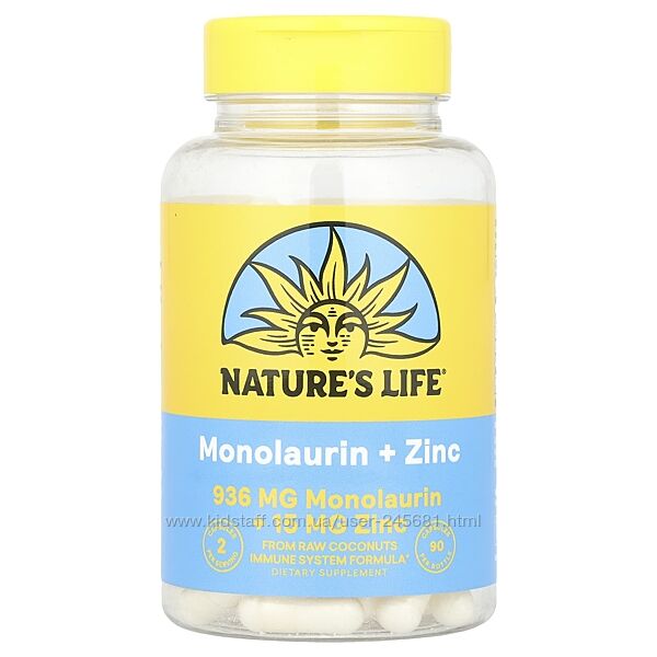 Nature&acutes Life, Монолаурин и цинк, 90 вегетарианских капсул