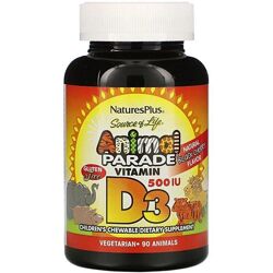 Nature&acutes Plus, витамин D3, вкус натуральной  вишни , 500 МЕ, 90 животн
