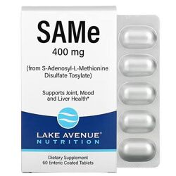Lake Avenue Nutrition, SAMe S-аденозилметионин, печень суставы 400 мг, 60шт