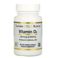 California Gold Nutrition, витамин D3, 125 мкг 5000 МЕ, 360 и 90 капсул