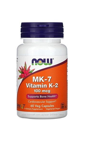 Now Foods MK-7, витамин K2, 100мкг, 60 растительных капсул