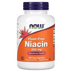 Now Foods, Ніацин без спалаху , 250 мг, 180 рослинних капсул 