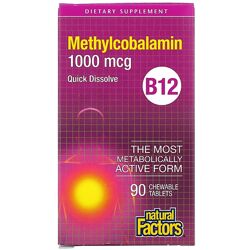 Natural Factors, вітамін B12, метилкобаламін,1000 мкг,90 жувальних таблеток