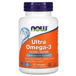 NOW Foods, ультраомега-3,500 мг ЕПК / 250 мг ДГК, 90/180 капсул Ultra Omega