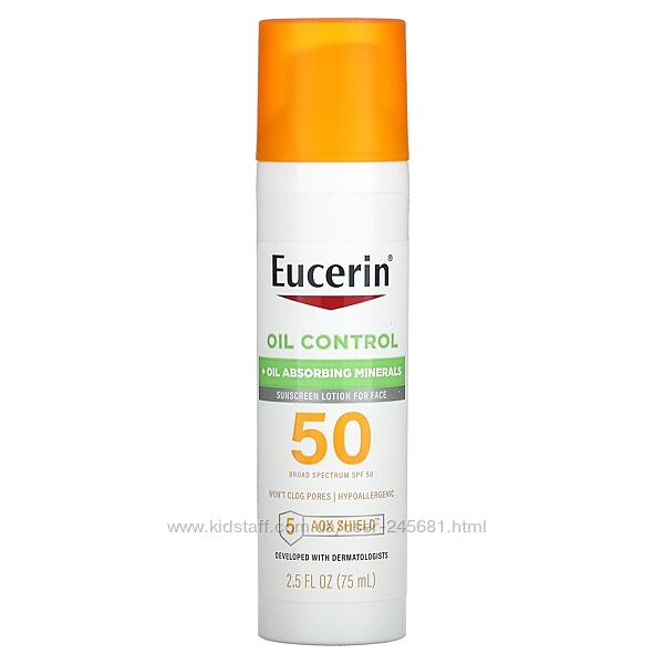 Eucerin, легкий сонцезахисний лосьйон для обличчя, контроль жирності, SPF 50