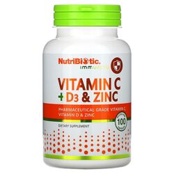 NutriBiotic, Immunity, вітаміни C  D3 та цинк, 100/250  капсул 