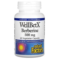 Natural Factors, WellBetX, берберин, 500 мг, 60 вегетаріанських капсул 