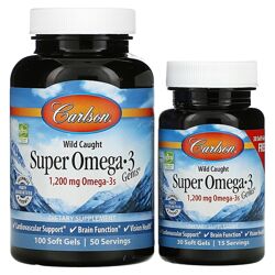 Carlson, Super Omega-3 Gems, високоефективна омега-3 з морської риби,600мг 
