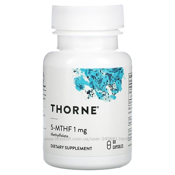 Thorne, 5-метілтетрагідрофуран, 1 мг, 60 капсул.  фолат, фолієва кислота
