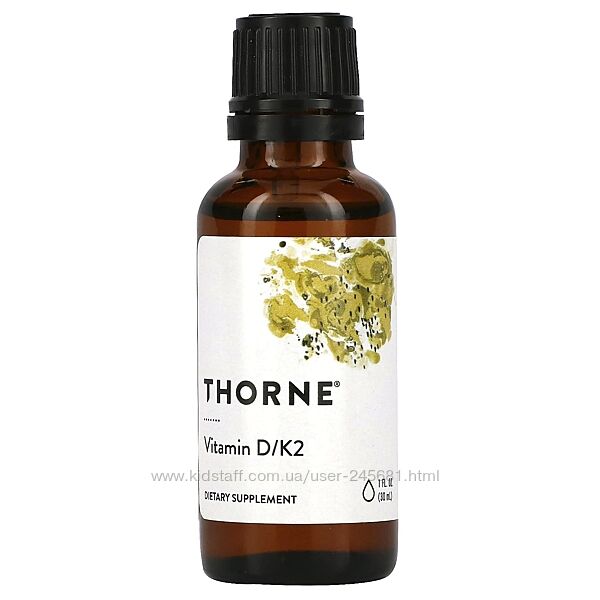 Thorne, вітамін D з вітаміном K2, 25 мкг /1000 МО, 30 мл